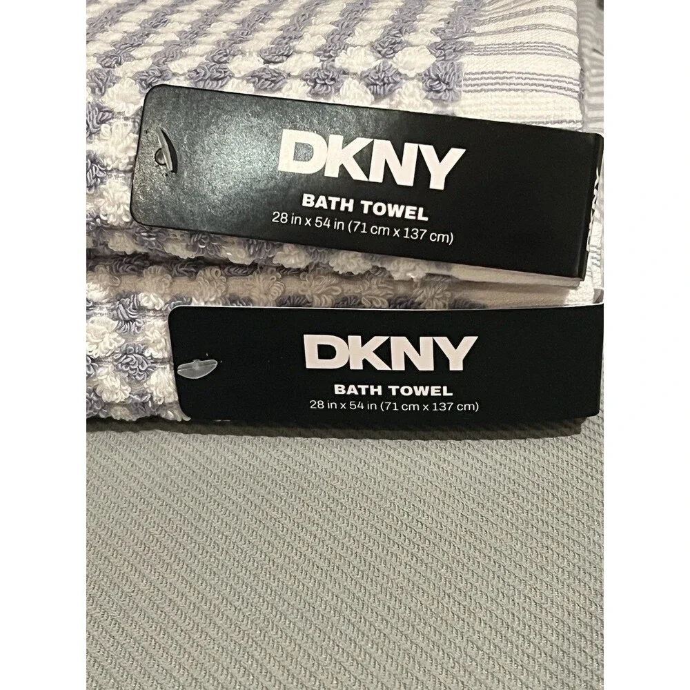 DKNY 2 Bath & 2 Hand Towels & 4 Washcloths Gingham Monet Tile Blue Check 8 Piece
